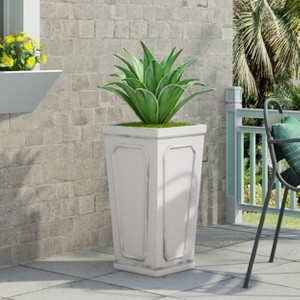 Sevobal Planters Rectangular Outdoor Planter For Flowers, Herbs, And Plants, Elegant Design And Simple Texture, White, 16 "*16"*30.5" - 1 of 4