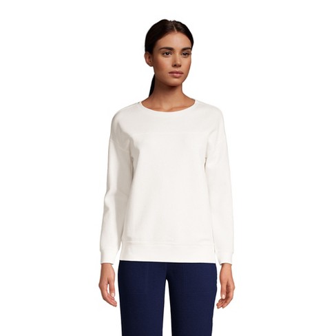 Lands' End Women's Long Sleeve Waffle Crewneck Top - Medium - Ivory