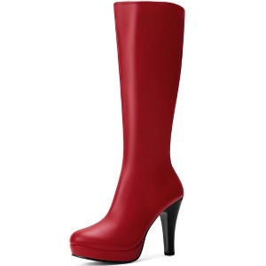 Allegra K Women's Round Toe Platform Chunky Heels Knee High Boots - 1 of 3