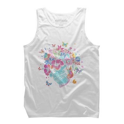 Men's Design By Humans Floral Butterfly Skull Funny Halloween Costume Hippie Flower By JeilJersey Tank Top