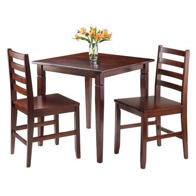 Winsome Walnut 3-Piece Square Dining Set with Ladder Back Chairs