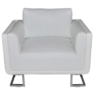 vidaXL Scandinavian-Modern Cube Armchair, White Leather Upholstered, Solid Wooden Frame with Chrome Feet, Comfort with High Tensile Pillow - 1 of 4