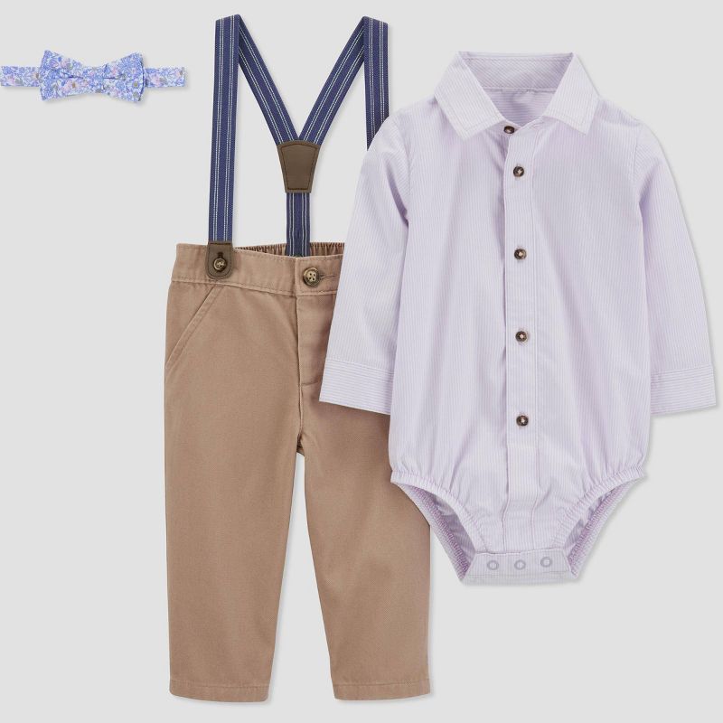 Carter's Just One You® Baby Boys' Striped Suspender Top & Pants Set with Bow Tie - Purple/Khaki, 4 of 6