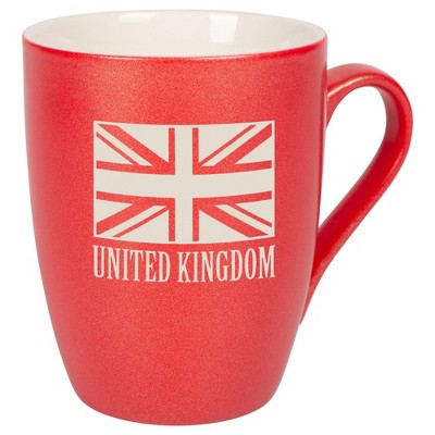 Elanze Designs United Kingdom Flag 10 Ounce Ceramic Laser-Etched Engraved Drinkware Mug, Metallic Crimson Red