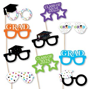 Big Dot of Happiness Hats Off Grad Glasses - 2025 Paper Card Stock Graduation Party Photo Booth Props Kit - 10 Count - 1 of 4