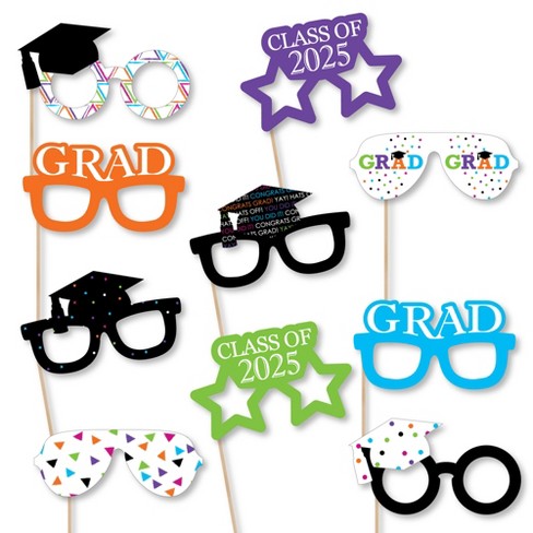 Big Dot of Happiness Hats Off Grad Glasses - 2025 Paper Card Stock Graduation Party Photo Booth Props Kit - 10 Count - image 1 of 4