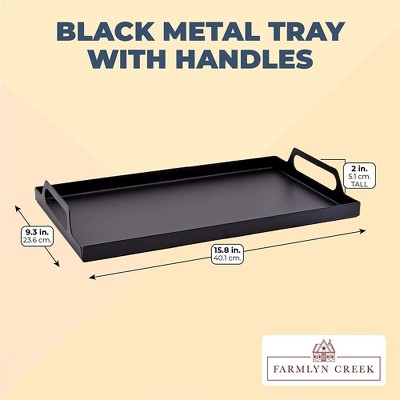 Black Metal Rectangular Serving Tray with Handles