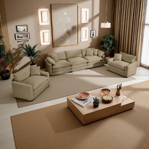 3-Piece Corduroy Sofa Set with Cushions & Pillows - 1 of 4
