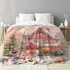 Lomsoe Pink Christmas Snowman & House Print Flannel Blanket - All Seasons Soft and Warm Throw Blanket for Bed, Napping, Camping, Travel, Office - 3 of 4