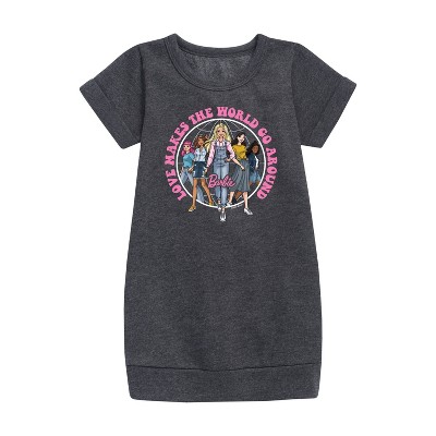 - Barbie - Love Makes the World Go Around Graphic Short Sleeve Fleece Dress