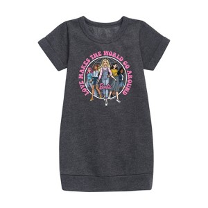 - Barbie - Love Makes the World Go Around Graphic Short Sleeve Fleece Dress - 1 of 2