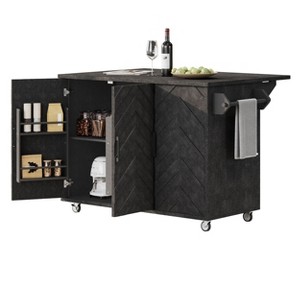 NicBex Rolling Kitchen Island Cart with Cabinet and Drop Leaf,Kitchen Island on Wheels with Towel Rack and Metal Handle,Island Table for Kitchen,Black - 1 of 4
