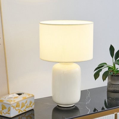 POWLIG 19.2-in White Farmhouse LED Ceramic Table Lamp with Linen shade