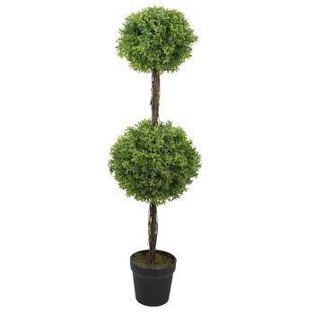Northlight 36" Green Double Sphere Artificial Boxwood Topiary Potted Plant