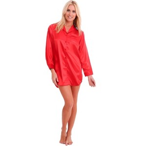 Del Rossa Women's Satin Solid Color Nightshirt, Boyfriend Style Sleepshirt - 1 of 2