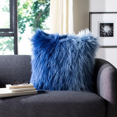 20" Blue Faux Flokati Square Pillow