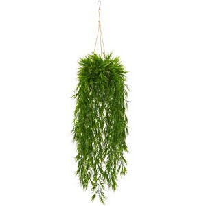 Nearly Natural 50-in Mini Bamboo Artificial Plant in Hanging Metal Bucket - 1 of 2