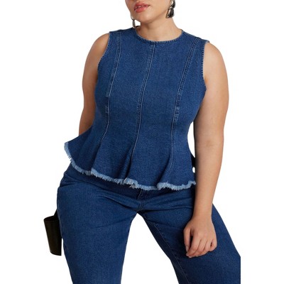 ELOQUII Denim Peplum Top