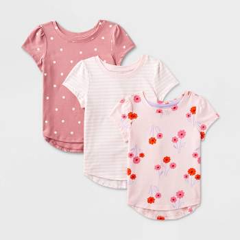 Toddler Girls' 3pk Short Sleeve T-Shirt - Cat & Jack™ Pink