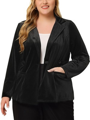 Agnes Orinda Women's Plus Size Velvet Front Button Notched Lapel Formal Office Blazers