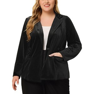 Agnes Orinda Women's Plus Size Velvet Front Button Notched Lapel Formal Office Blazers - 1 of 4