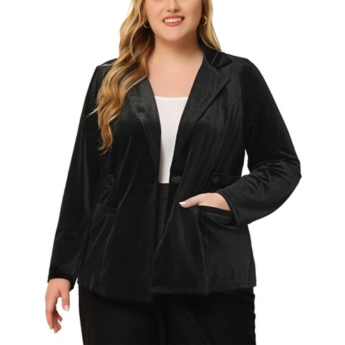 Unique Bargains Women's Button Front Velvet Blazer Lapel Office Crop Suit  Jacket 