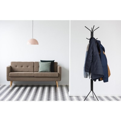 Black Metal Freestanding Coat Rack with Umbrella Stand