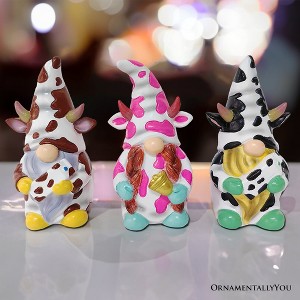 Endearing Cow Gnome Trio Mini Statue Set of Three, 5" Miniature Figurine and Unique Farm Resin Garden Statue| OrnamentallyYou - 1 of 4