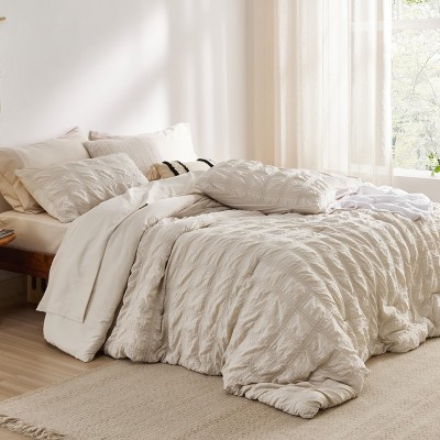 Bedsure 7 Pcs Plaid Seersucker Bedding Set Queen Size Beige — фото 6