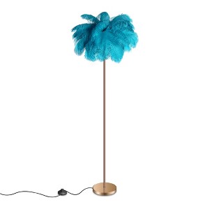 EasyinBeauty Natural Ostrich Feather Floor Lamp, Modern Standing Lamp with Foot Switch, Cozy Lighting for Princess Girl Bedroom, Reading Corner - Blue - 1 of 4
