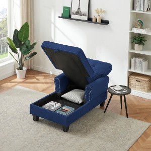 GDFStudio Barbara Corduroy Button-Tufted Chaise Lounge with Hidden Storage and Nailhead Trim - 1 of 4
