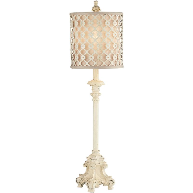 Regency Hill French Candlestick Traditional Buffet Table Lamp 34" Tall Vintage Ivory with USB Charging Port Double Shades for Bedroom Living Room Home, 1 of 10
