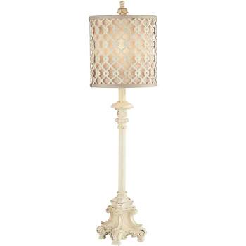 Regency Hill French Candlestick Traditional Buffet Table Lamp 34" Tall Vintage Ivory with USB Charging Port Double Shades for Bedroom Living Room Home