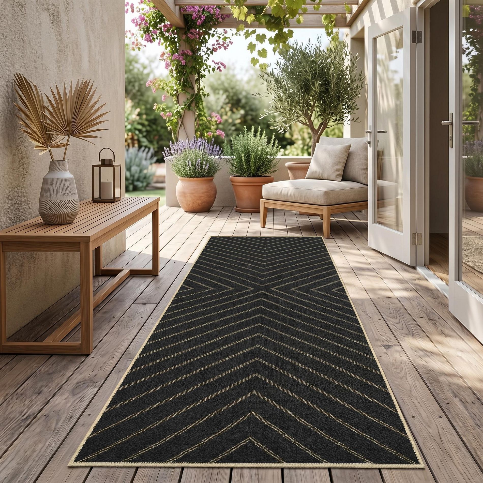 Garvee Easy Jute Indoor Outdoor Rug, Modern Geometric Striped Washable Area Rugs for Living Room Bedroom Patio, Non Slip Low Pile Home Decor