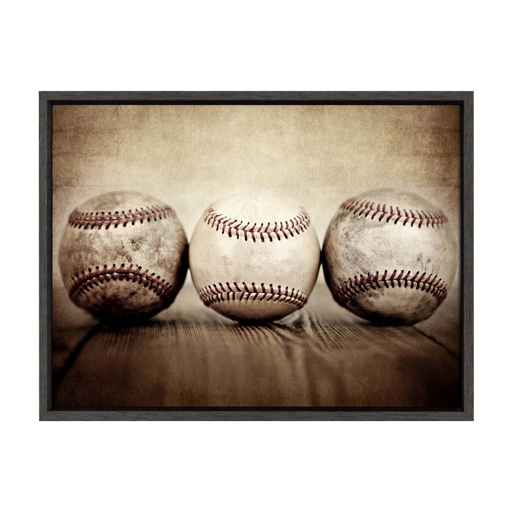 Photos - Other Decoration DesignOvation 18" x 24" Sylvie Three Vintage Baseballs Framed Canvas by Shawn St. Peter: Man Cave Decor, Sports Artwork