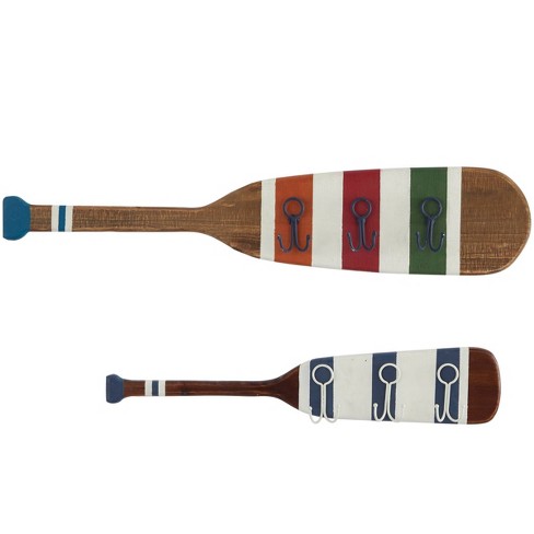 Set Of 2 Wood Paddle 12 Hanger Wall Hooks Striped - Olivia & May : Target