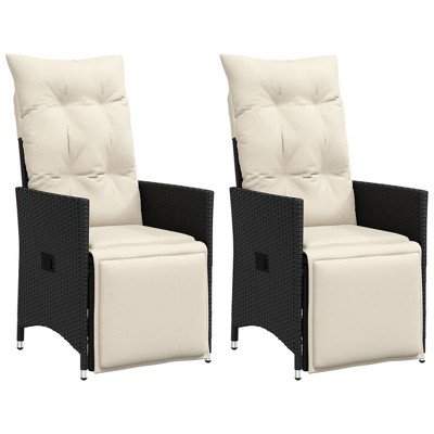 vidaXL Reclining Patio Chair with Cushions Black Poly Rattan