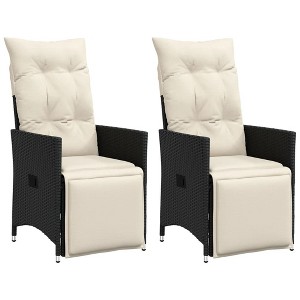 vidaXL Reclining Patio Chair with Cushions Black Poly Rattan - 1 of 4
