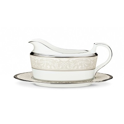 Noritake Silver Palace Gravy Boat with Tray