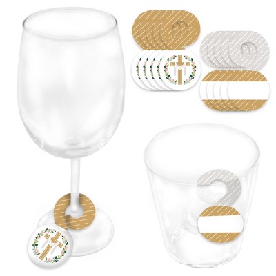 Big Dot of Happiness Religious Easter - Christian Holiday Party Paper Beverage Markers for Glasses - Drink Tags - Set of 24