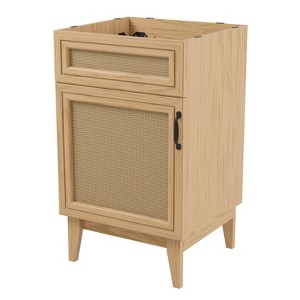 JONATHAN Y VAN1008 Javer 20 in. W x 18 in. D x 33 in. H Rattan Modern Farmhouse 2-Shelf Bath Vanity Cabinet Only (Sink Basin not Included), Oak - 1 of 4