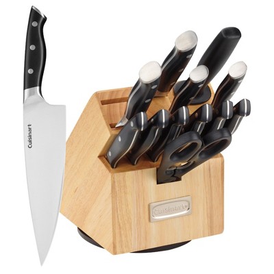 Cuisinart 15 Piece Stainless Steel Knife Set With Rotating Swivel Wood Butcher Block And Knife Sharpener Black Target