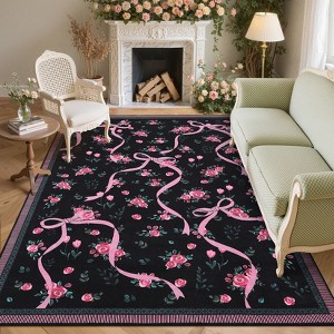 Floral Area Rug Machine Washable Rug For Playroom,Cute Throw Carpet For Girls,Low Pile Non Slip Non Shedding Rug - 1 of 4