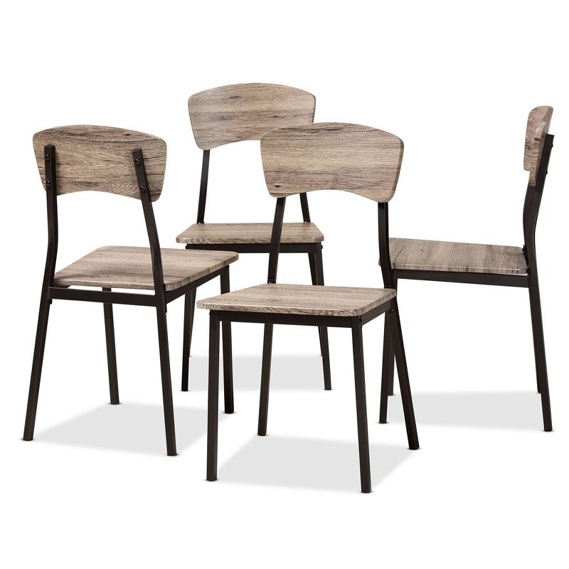 4pc Marcus Wood and Metal Dining Chair Set Oak Brown/Black - Baxton Studio, 1 of 10