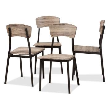 4pc Marcus Wood and Metal Dining Chair Set Oak Brown/Black - Baxton Studio