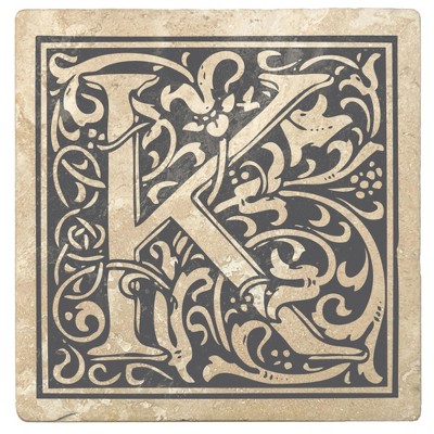 Christmas by Krebs Set of 4 Ivory and Gray "K" Square Monogram Coasters 4"