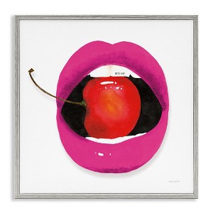 Stupell Industries Biting Cherry Lips Framed Giclee Art - 1 of 4