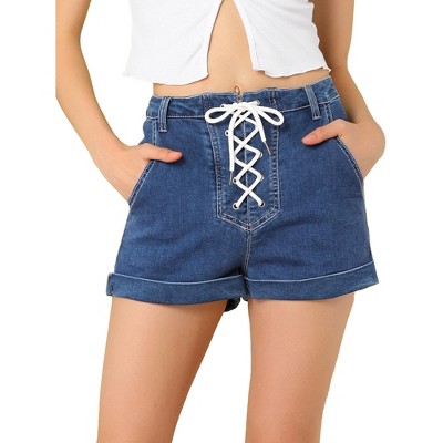 Allegra K Women's Mid Rise Rolled Hem Stretchy Denim Jean Shorts