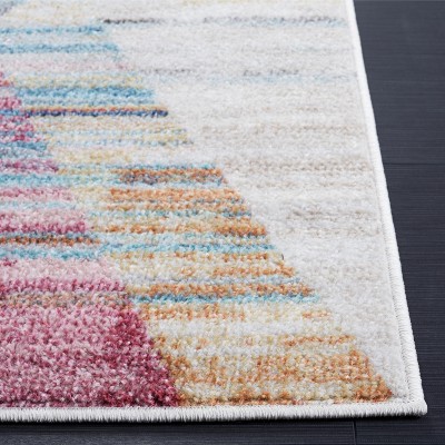 Ivory and Blue Geometric Medallion Synthetic Square Rug