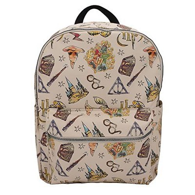 HARRY POTTER Tattoo Art Cream Color Vegan Leather Backpack Featuring Newly Released Whimsical Icon Watercolor Allover Print